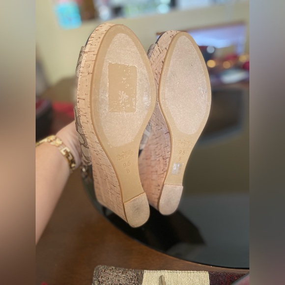 Coach ferry signature C Jacard calf Brown wedge cork shoes - Picture 4 of 13